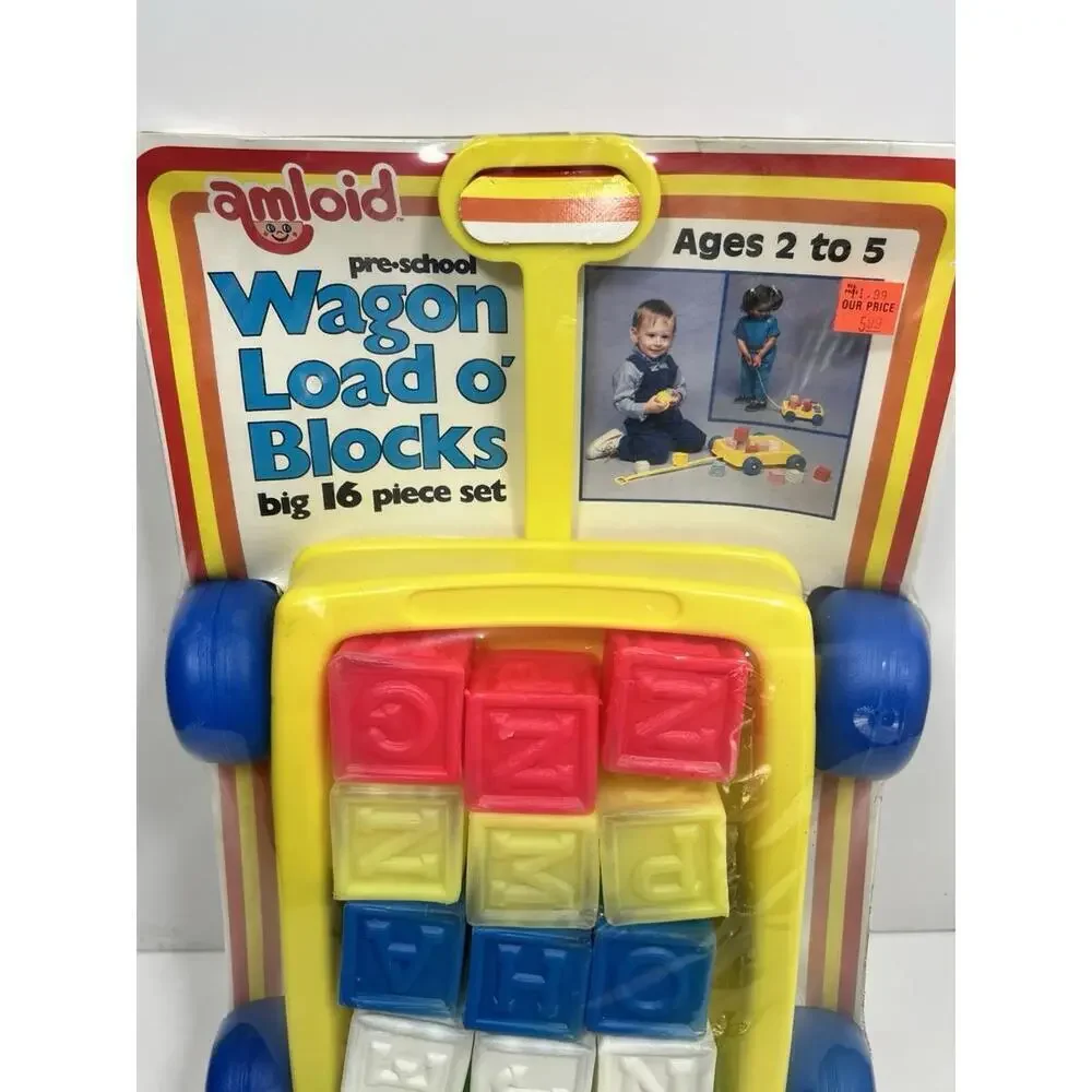 Vintage NOS Amloid Wagon Load O’ Blocks Sealed Plastic Wagon Toy
